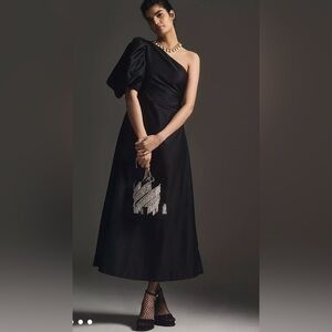 Aureta (Anthropologie) One Shoulder Puff Sleeve Midi Gown